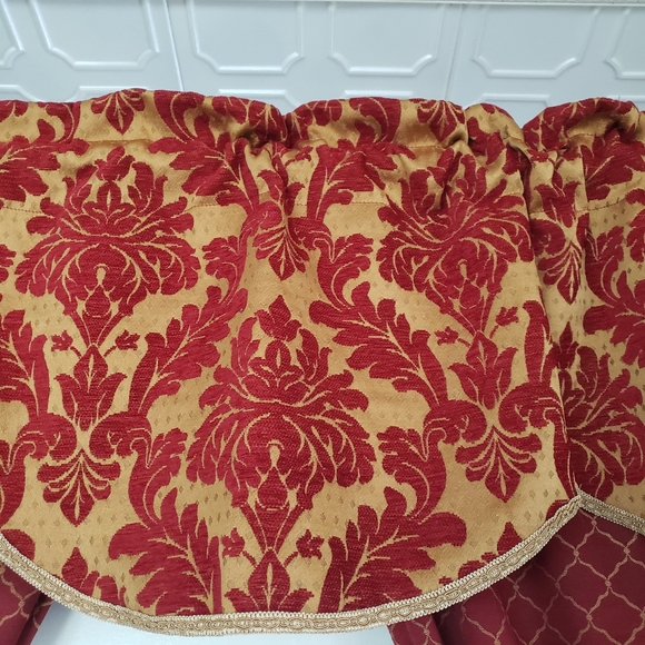 Linens N Things Curtain Panels Valances Ties 74W x 79L Wide Pocket Red Jacquard - Picture 9 of 16